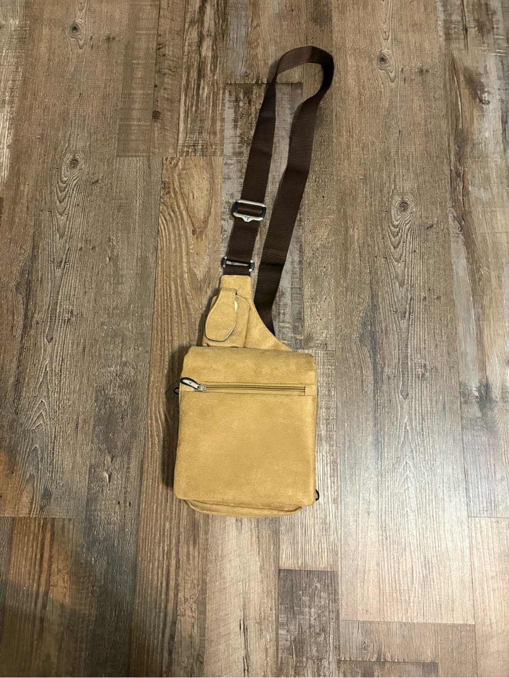 Travelon Tan Suede Crossbody Sling with Brown Strap